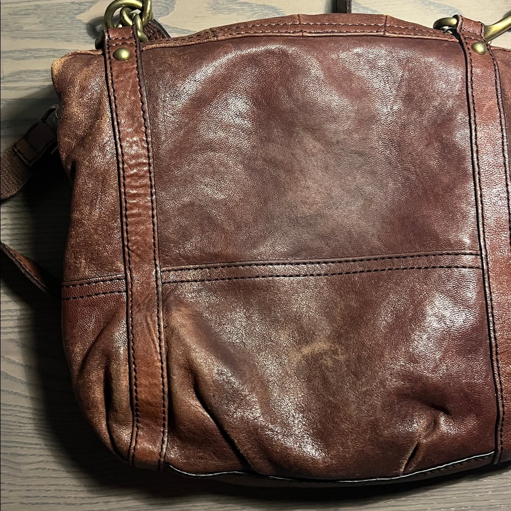 Fossil Brown Leather Chain Crossbody Shoulder Bag Boho - Picture 10 of 10